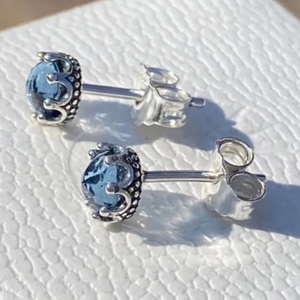 Pandora Blue Sparkling Crown Earrings